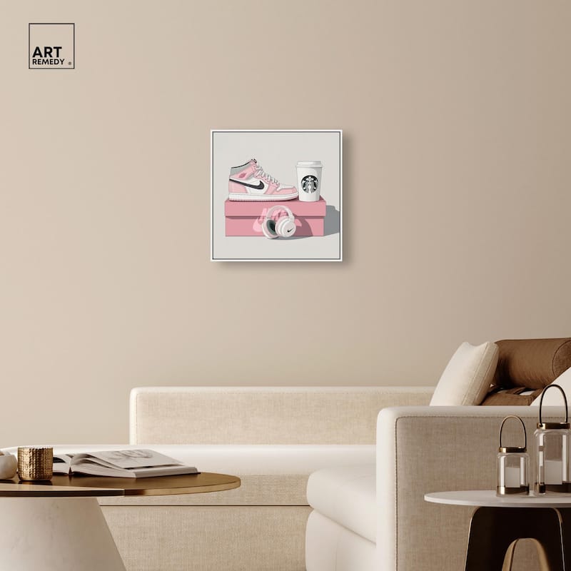 Pink Sneaker and Headphones Canvas by Art Remedy
