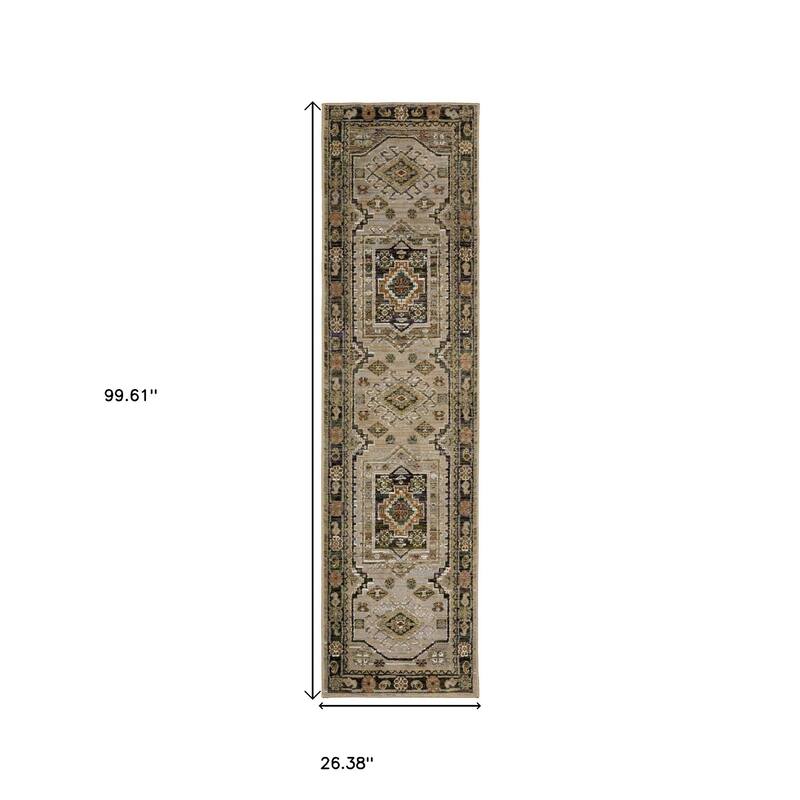 HomeRoots Tribal Bohemian Runner Area Rug - 99.61 in. x 26.38 in. x 0.55 in.