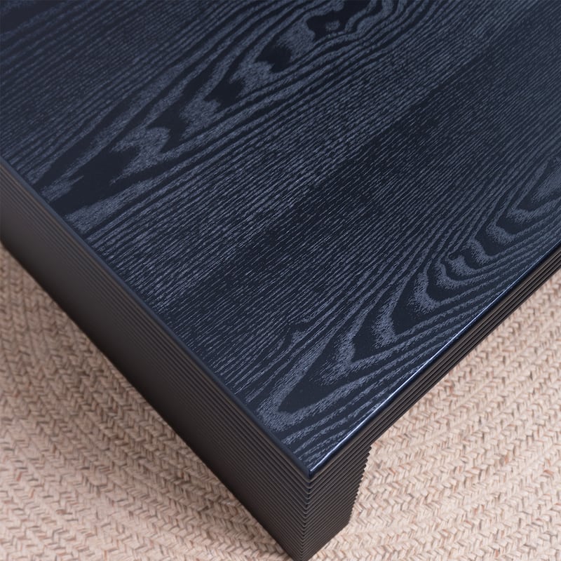 Modern Coffee Table Accent Table with Bold Ribbed Texture, Low-Profile Center Table Dining Table with Carving Craft