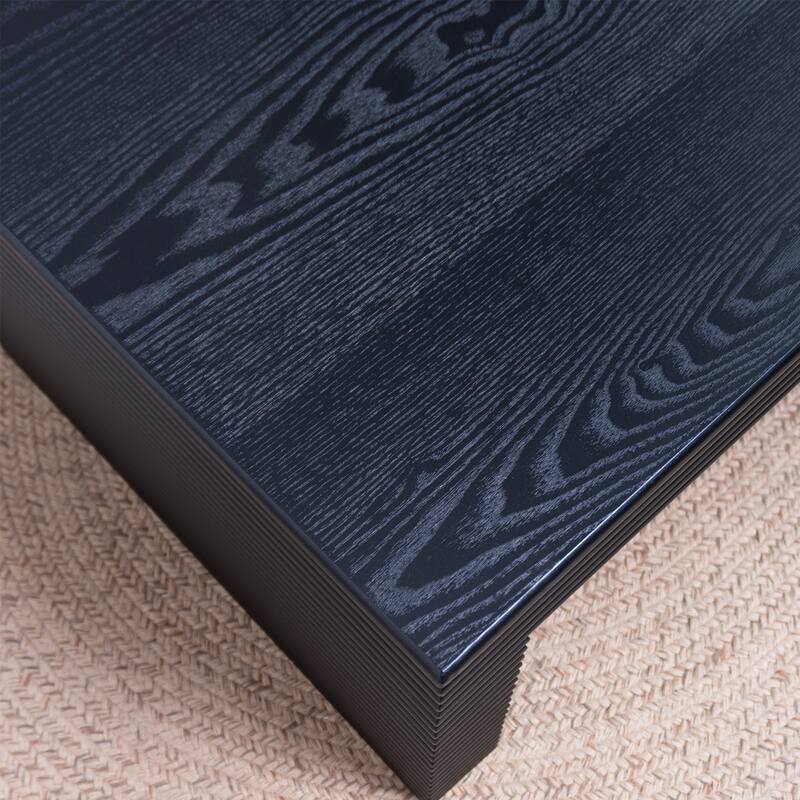 Modern Matte Black Ribbed Coffee Table Low Profile Center Table