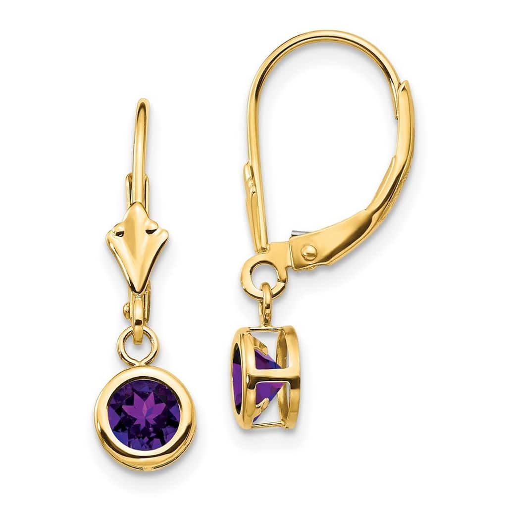 Curata 14k Yellow Gold Bezel 5mm Round Gemstone Leverback Earrings - 24x6mm