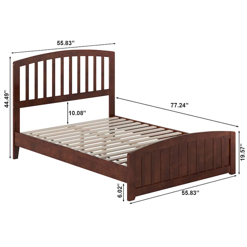 Rustic Wood Platform Bed - Low Profile Full Bed Frame with Footboard - Walnut Finish