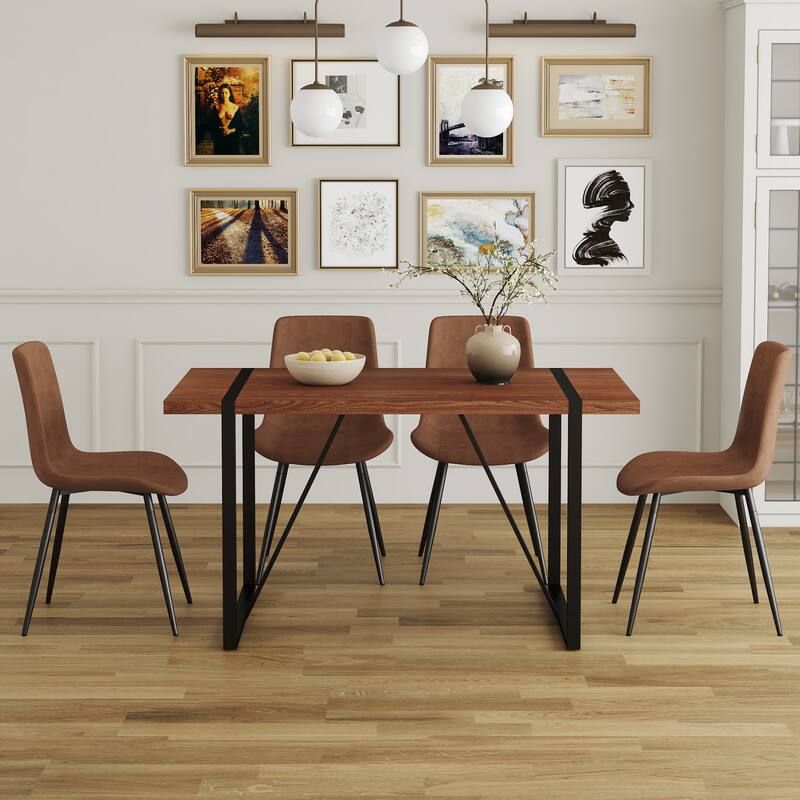 5-Piece Dining Table Set, Kitchen Wood Table & 4 Armless Chairs with Metal Frame, Space-Saving Dinette Set for Small Space