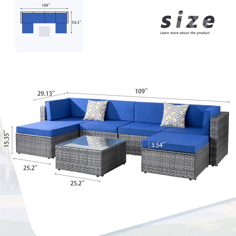 Futzca 7 Pieces Outdoor Patio Sectional Sofa Couch