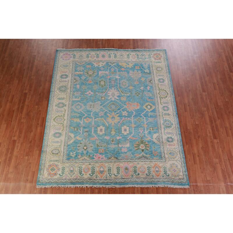 Hand Knotted Oriental 100% Wool Carpet Transitional All-Over Navy Blue & Blues Oushak Area Rug - 9' 8'' X 8' 0''