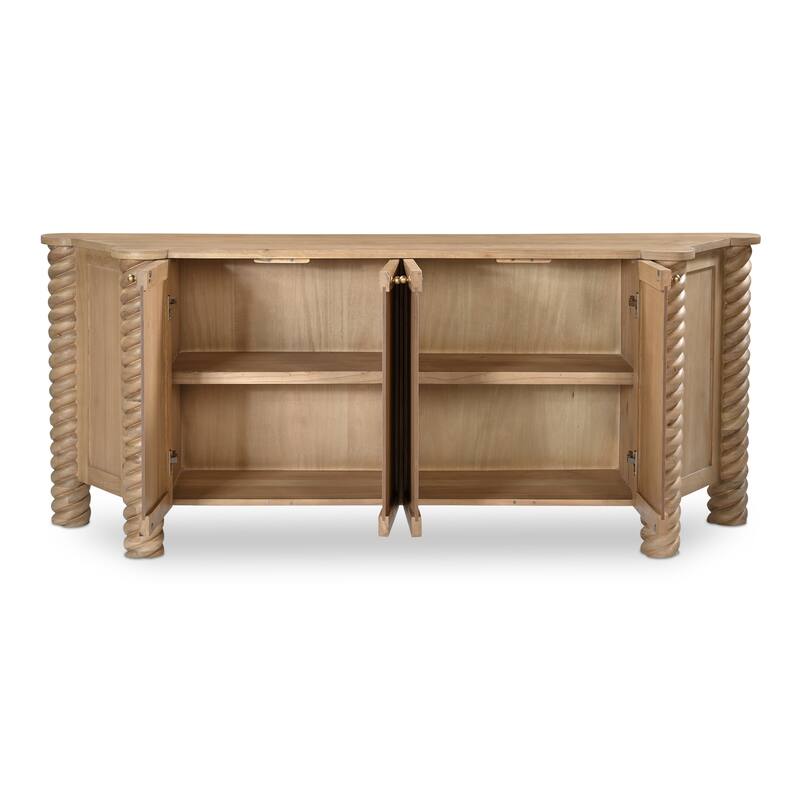 Title: NADAAL STUDIOS Calvert Treccia Sideboard, Solid Oak with Oak Veneer, Turned Legs, Natural Finish