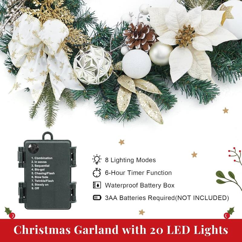 6 ft Pre-Lit Christmas Garland with Lights for Indoor Outdoor Decor, White - N/A