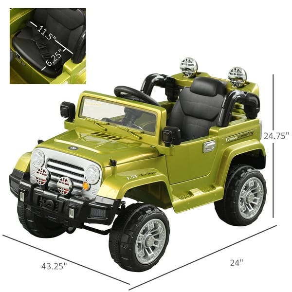 12V Green Kids Ride-On Off-Road Truck with MP3 Connection, Working Horn, Steering Wheel, and Remote Control