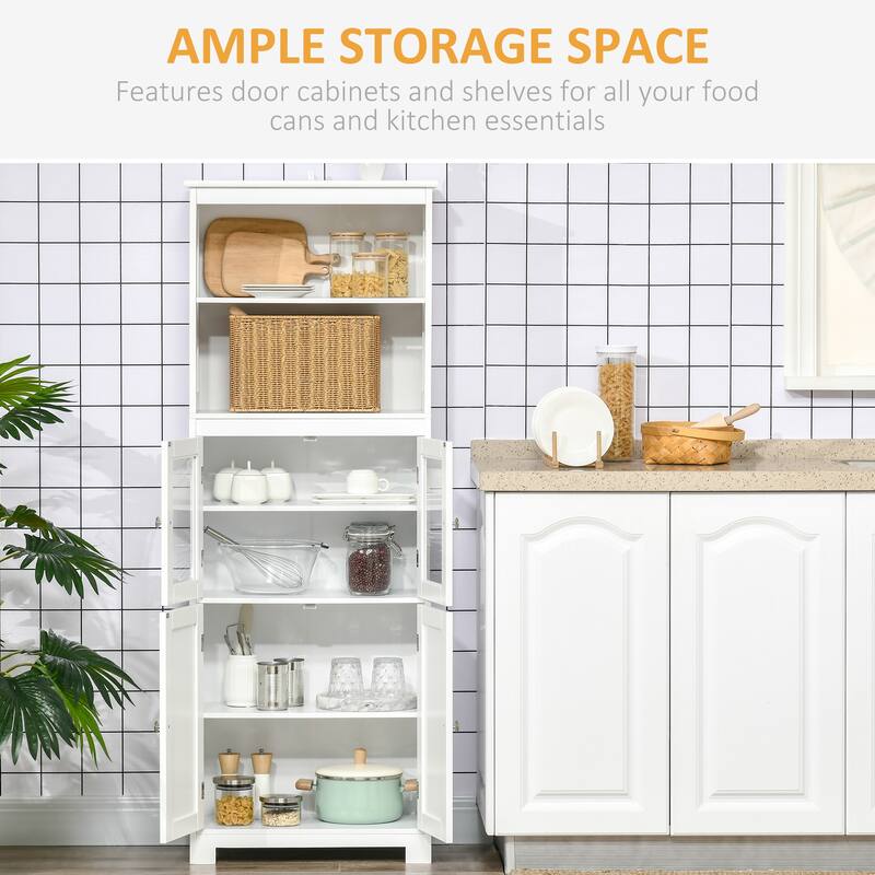 63" Small Buffet with Hutch, 4-Door Kitchen Pantry, Freestanding Storage Cabinet
