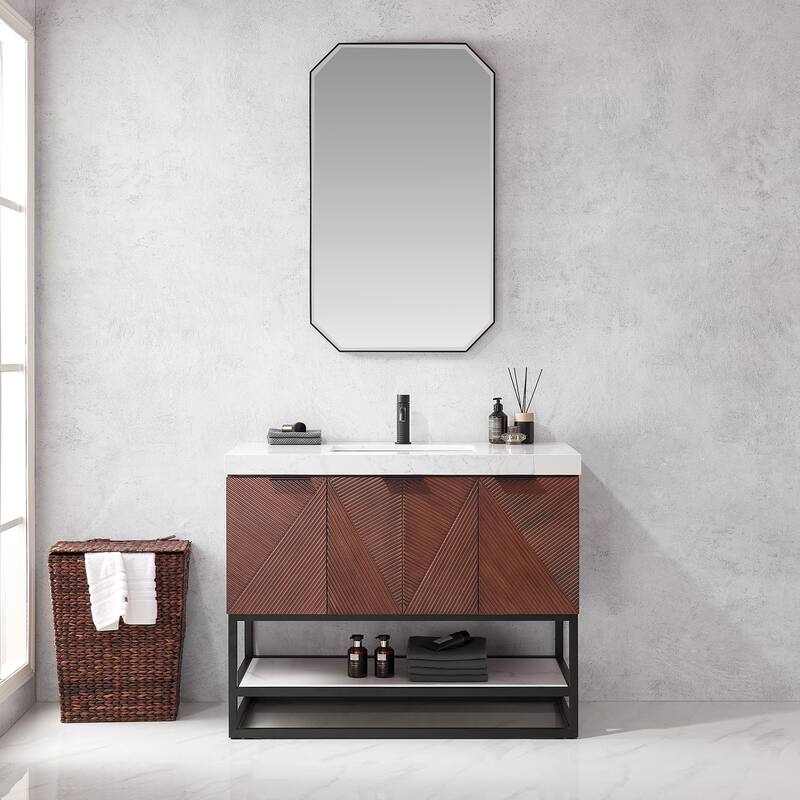 Mahon Single Bath Vanity with Composite Stone Top and Mirror