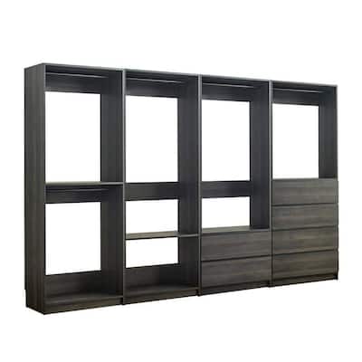Dee Modular Closet System, 6 Shelves, 5 Hanging Rods, Gray Wood Finish