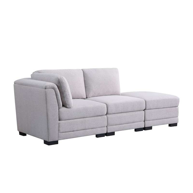 Upholstered Reversible Modular Sofa with Ottoman in Light Gray