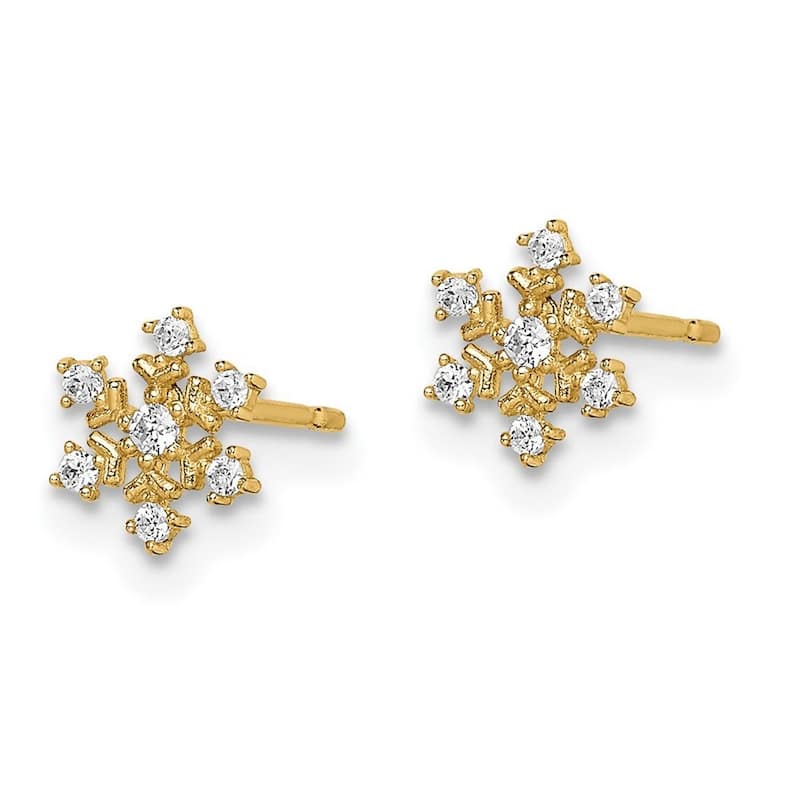 Curata 14k Yellow Gold Cubic Zirconia 6.5mm Snowflake Post Earrings