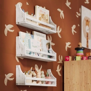 Wallniture Angel 20 inch Wooden Wall Shelf for Functional Storage and Display in Living Room, Kitchen, Bedroom, or Office, 3pcs