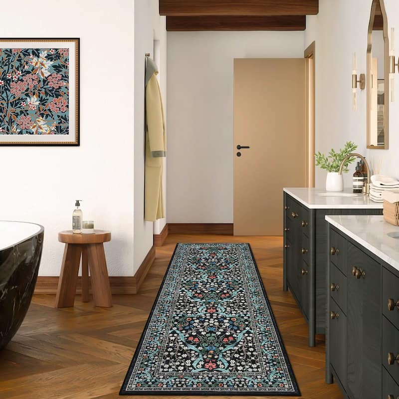 Floral Area Rugs for Living Room Bedroom Indoor Soft Low Pile Non-Slip Rug Farmhouse Rug Home Decor