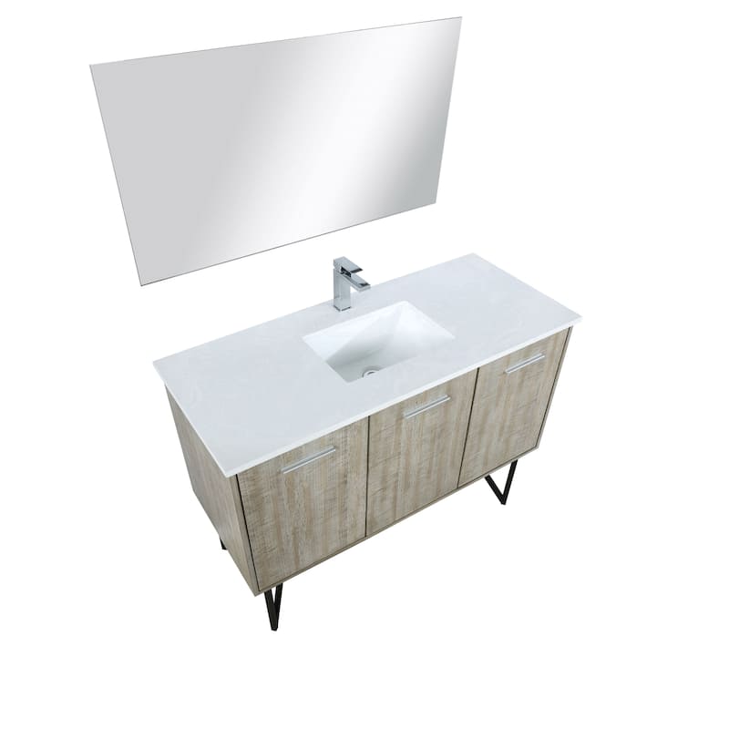 Lancy 48 in W x 20 in D Rustic Acacia Bath Vanity, White Quartz Top, Chrome Faucet Set and 43 in Mirror