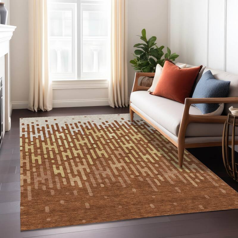 Machine Washable Indoor/ Outdoor Modern Kingman Chantille Rug