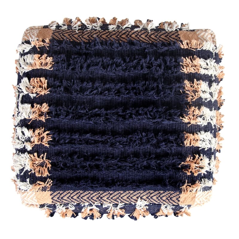 HomeRoots 18" Blue 100% Cotton Ottoman
