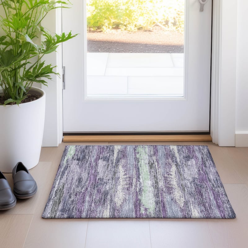 Machine Washable Indoor/ Outdoor Abstract Modern Chantille Rug