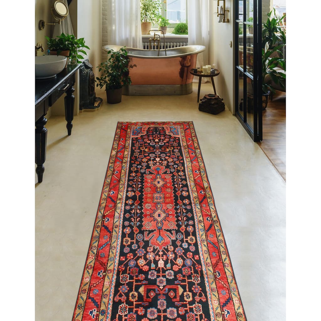 Fine Vintage Distressed Gladston Charcoal/Rust Runner - 3'9" x 13'6"