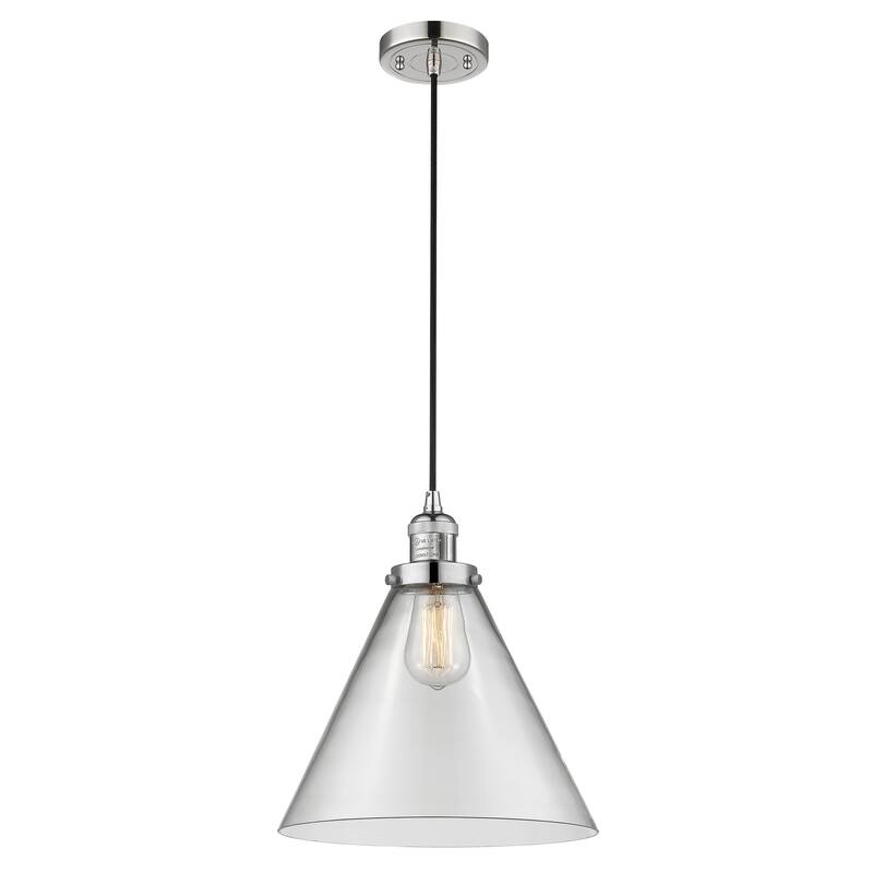 Innovations Lighting Franklin Restoration Cone - 1 Light 12" Cord Hung Mini Pendant - Clear/Polished Nickel