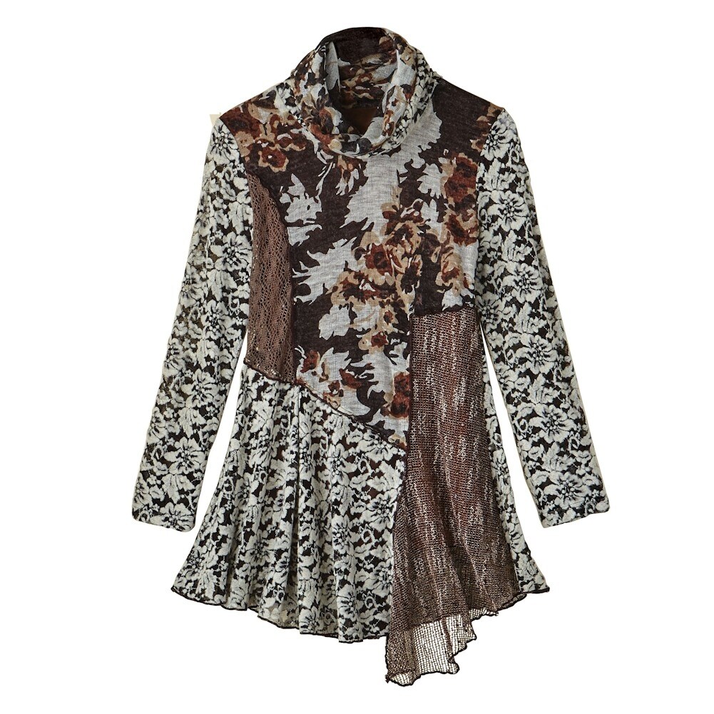Shop Women S Tunic Top Mocha Latte Brown Ivory Knit Cowl Neck