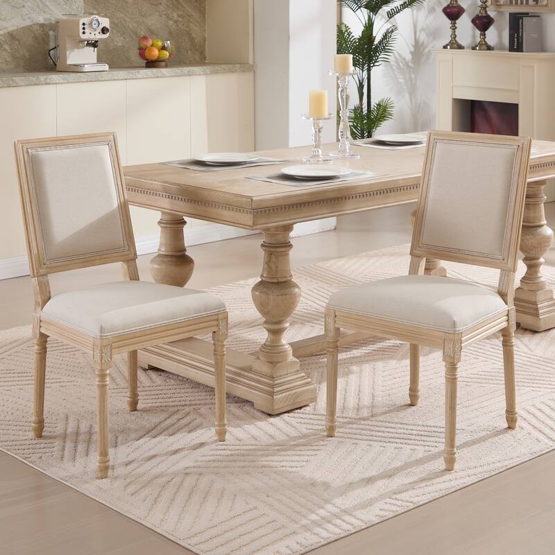 French Country Dining Chairs Set of 2, Upholstered Chairs with Square Back, Wire drawing and carving techniques