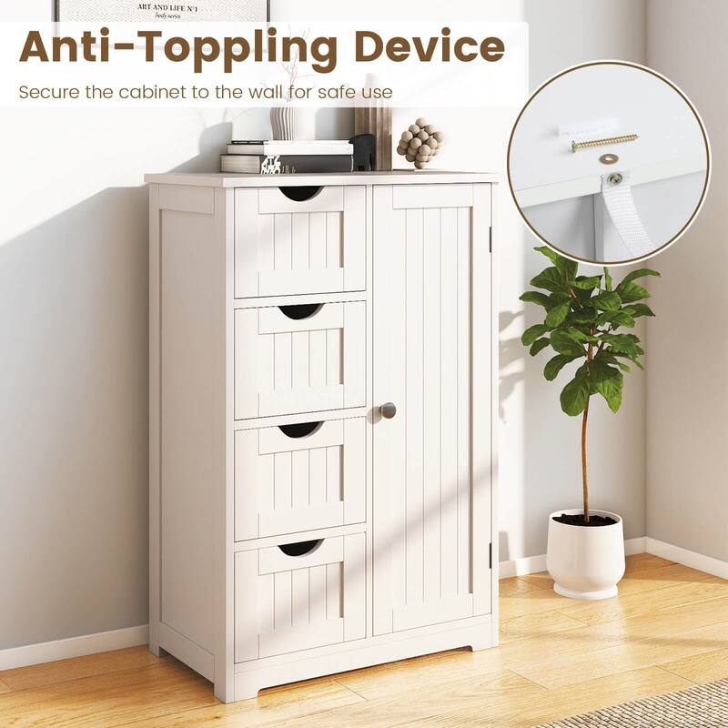 Costway Wooden 4 Drawer Bathroom Floor Cabinet Storage Cupboard 2