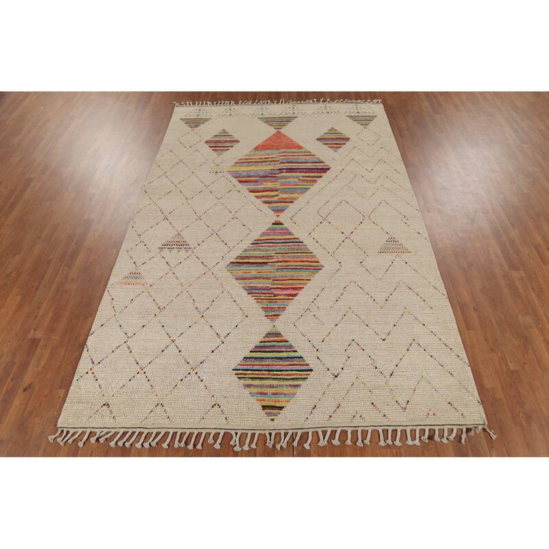 Geometric Trellis Moroccan Area Rug Handmade Wool Carpet - 6'9"x 10'5"