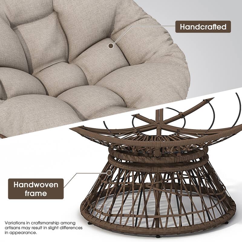Polyester Wicker Swivel Lounge Chair with Thick Cushion and 360° Rotation