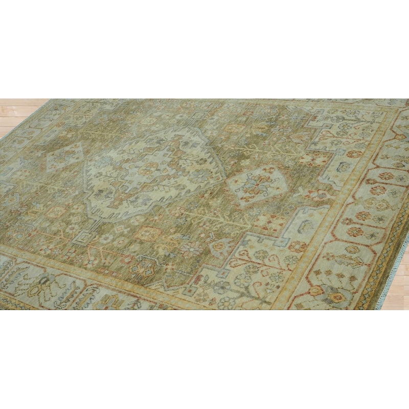 Green Traditional Oushak Wool Rug 8x10 Hand Knotted by LoomBloom - 8' 2'' x 10'