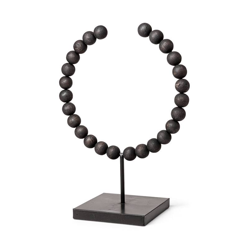 Tulane I Black Beaded Broken Sphere Decorative Object - 12"W x 6"D x 15.5"H