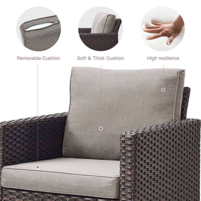 4 Pieces Patio Chair with Fire Table Brwon-Grey - Brown