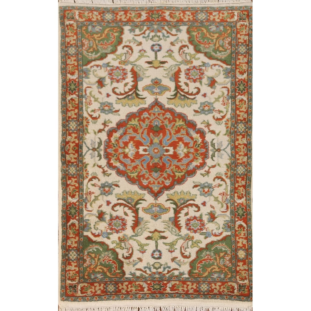 Floral Ivory Kashan Oriental Accent Rug Handmade Wool Carpet - 2'6" x 4'1"