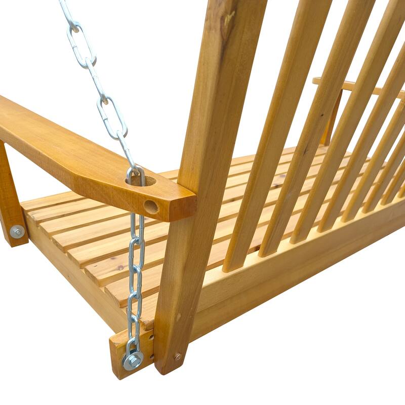 Front Porch Swing with Armrests,Wood Bench Swing with Hanging Chains