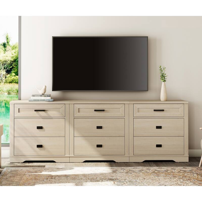 WAMPAT Mid Century Modern Dresser, 31.9" Tall Storage Cabinet with Drawers - Beige - 9-drawer