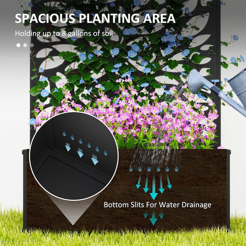 24" Black Metal Wall-Mountable Raised Garden Bed with Drainage Slots for Healthy Plants - 24" L x 9.1" W x 44.5" H