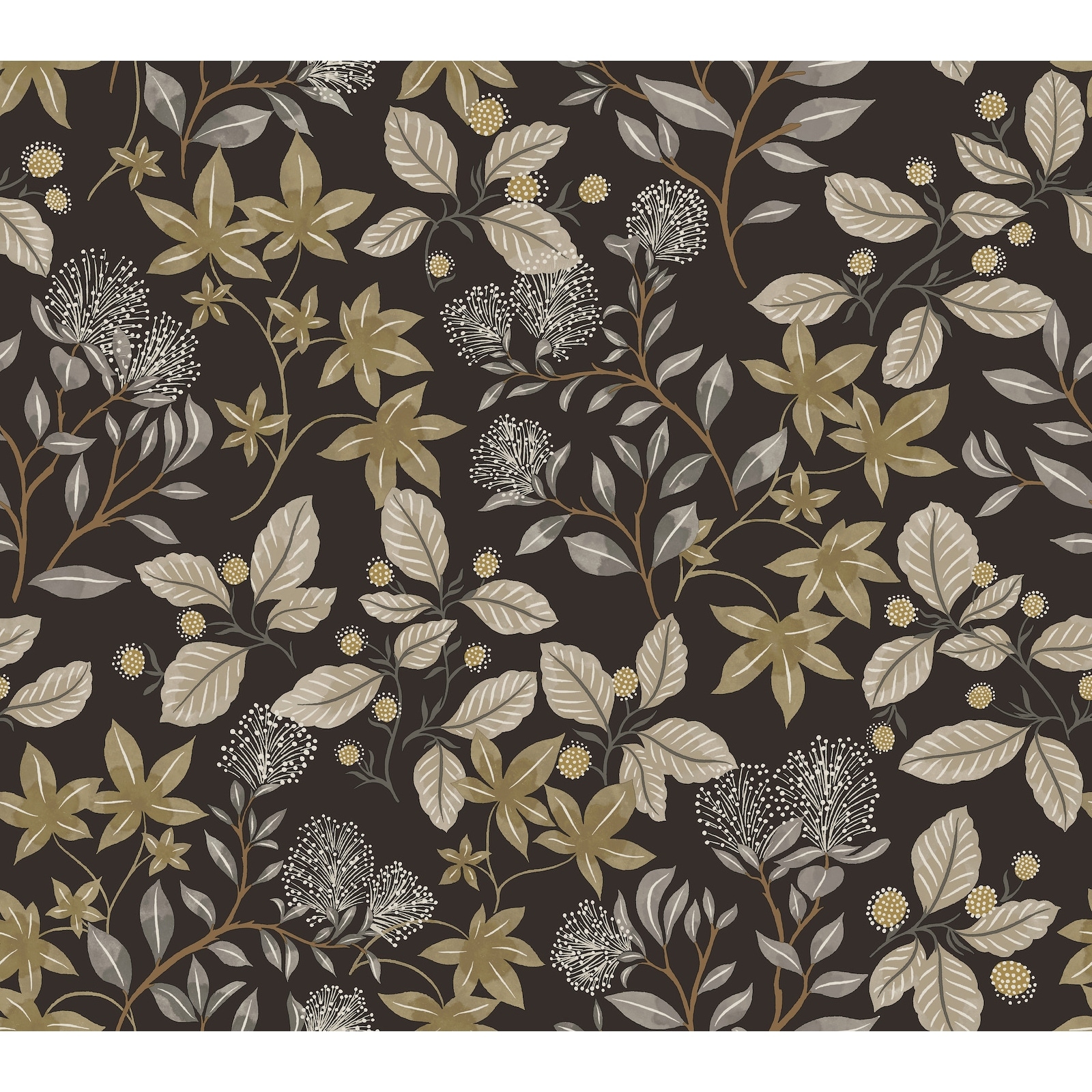 A-Street Prints Mildred Black Botanical Trail Wallpaper