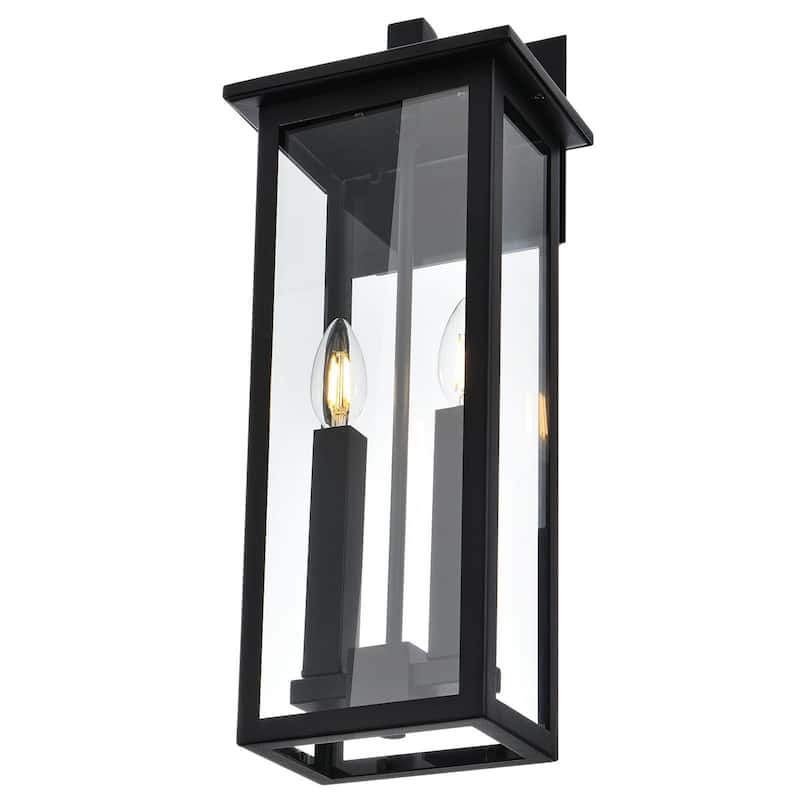2-Light Outdoor Wall Sconce, Exterior Porch Light Wall Mount Lantern with Clear Glass for House, Farmhouse Sconces Lantern