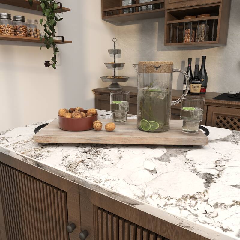 Minimalist Mango Wood Tray with Black Metal Handles - Cream or Brown