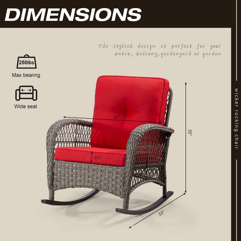 Cozywor Wicker Patio Outdoor Rocking Chair with Cushion