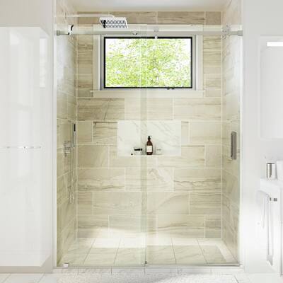 Seawin Alumni 44 - 48 x 76 inches Frameless Sliding Shower Door 3/8 in. (10 mm) Clear Tempered Glass with NanoShield Coating