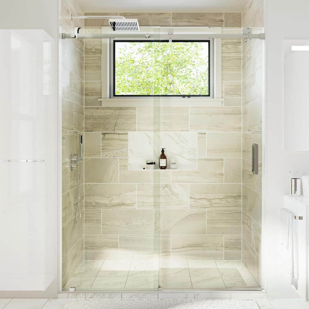 Seawin Alumni 44 - 48 x 76 inches Frameless Sliding Shower Door 3/8 in. (10 mm) Clear Tempered Glass with NanoShield Coating