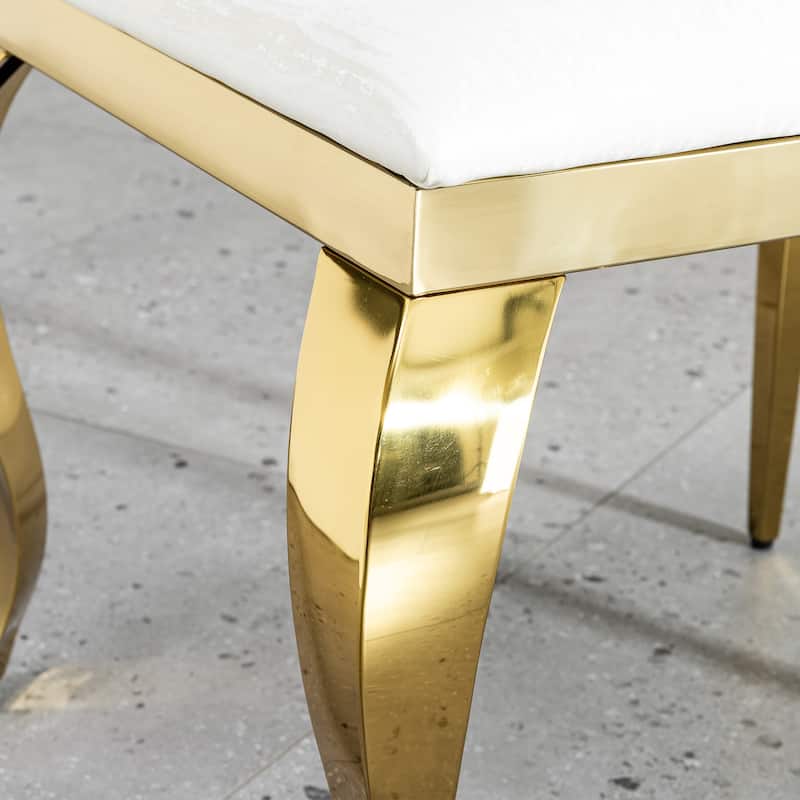 Dining chair gold stainless steel legs with white PU leather set of 2pcs