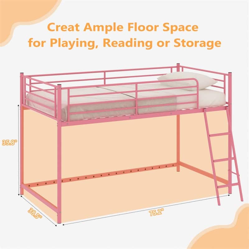 Junior Metal Twin Loft Bed With Guard Rails And Stairs