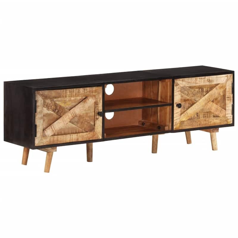 vidaXL TV Stand 55.1"x11.8"x18.1" Rough Mango Wood and Solid Wood Acacia - 55.1" x 11.8" x 18.1"