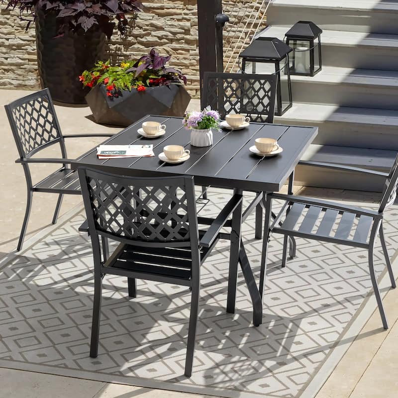 Outdoor Dining Set, Iron Finish, Black with Gold Speckles