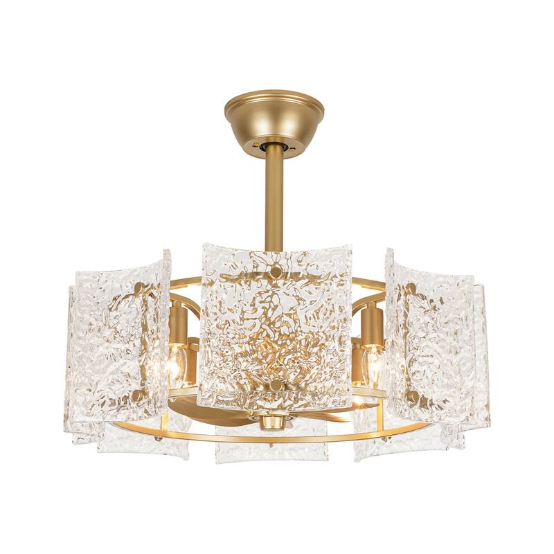 23.2 in. 4-Light Modern Gold Drum Ceiling Fan with Textured Glass Shade - 23.23 in. W x 7.87 in. H - 23.23 in. W x 7.87 in. H - Gold - Remote