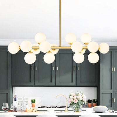 Moooni 16 Lights Modern Rectangle Chandelier Gold Pendant Ceiling Light Fixture Clear Glass Shades Gold Chandeliers for Dining Room Kitchen Island
