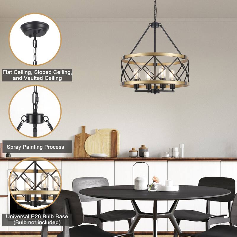 4-Light Circle Hanging Candlestick Linear Foyer Chandelier Lighting Fixture for Dining Room Kitchen Island